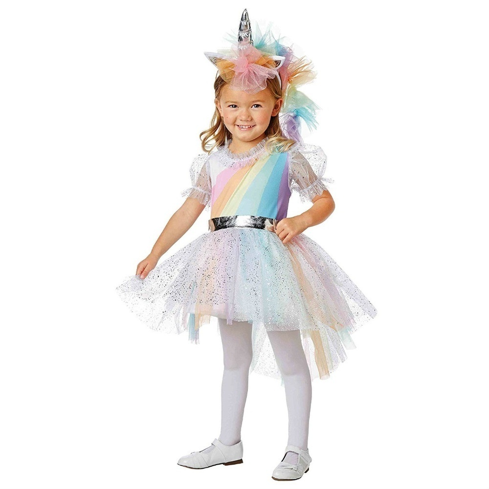 NEW Pastel Rainbow Unicorn Halloween Costume Girls 12-18 Months Dress Headpiece